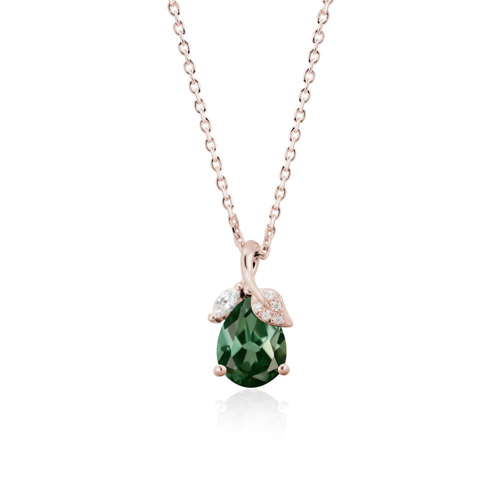 Pear Shaped Green Sapphire Leaf Pendant Necklace - LUO Jewelry #metal_14k rose gold