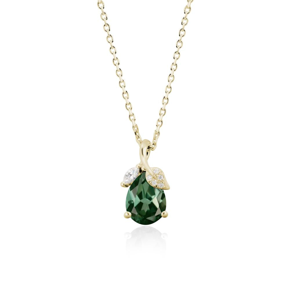 Pear Shaped Green Sapphire Leaf Pendant Necklace - LUO Jewelry #metal_14k yellow gold