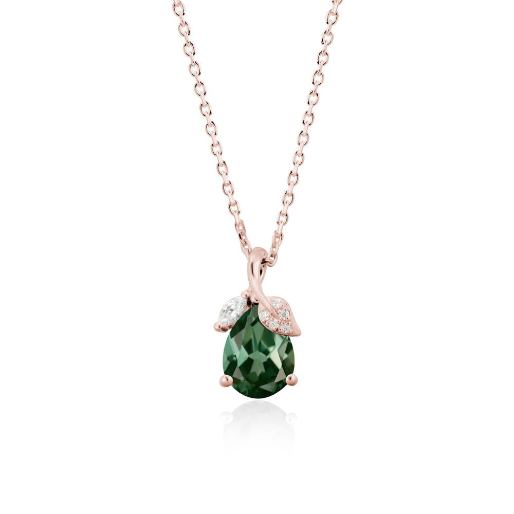 Pear Shaped Green Sapphire Leaf Pendant Necklace - LUO Jewelry #metal_18k rose gold