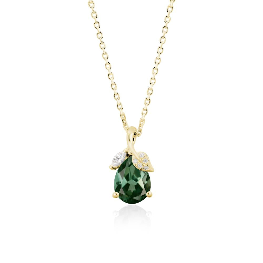 Pear Shaped Green Sapphire Leaf Pendant Necklace - LUO Jewelry #metal_18k yellow gold