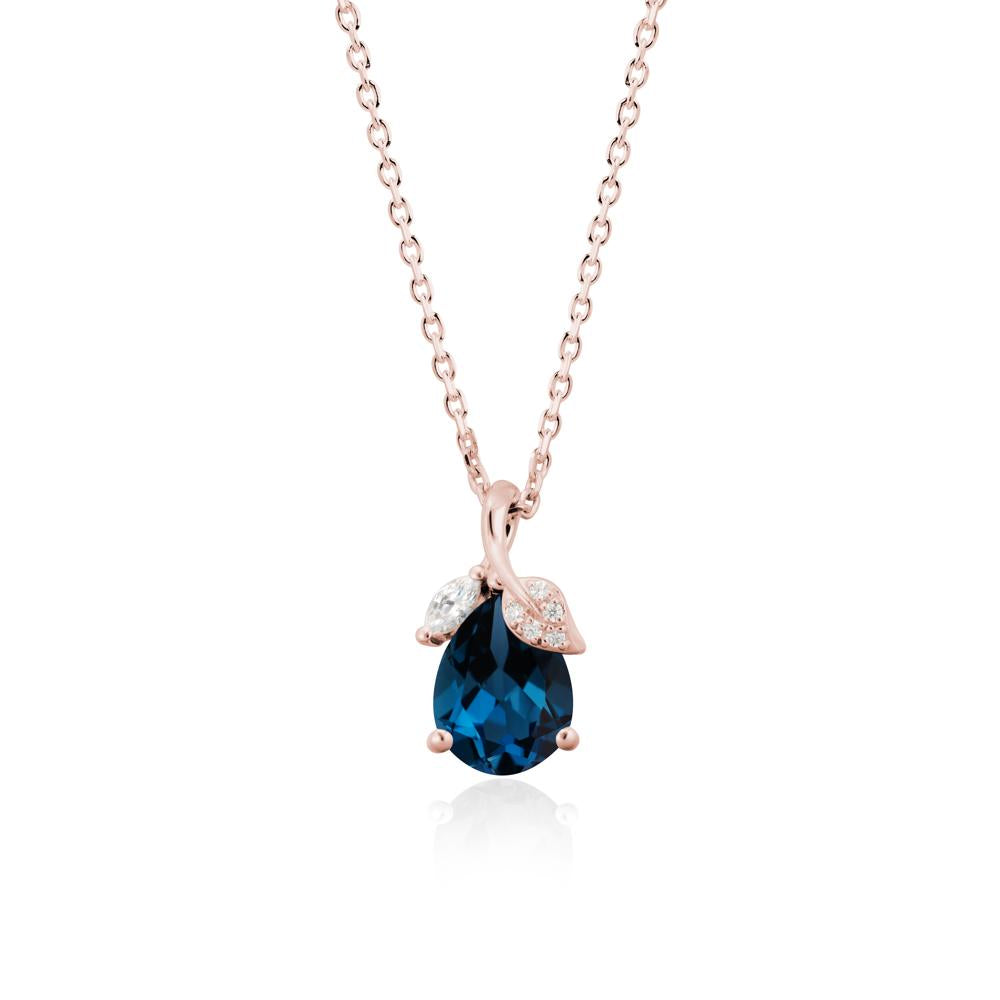 Pear Shaped London Blue Topaz Leaf Pendant Necklace - LUO Jewelry #metal_18k rose gold