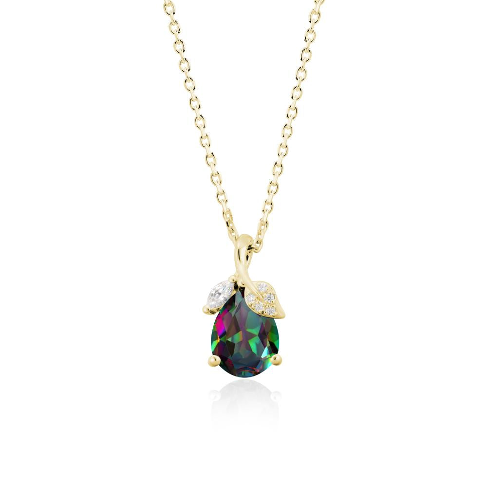 Pear Shaped Mystic Topaz Leaf Pendant Necklace - LUO Jewelry #metal_18k yellow gold