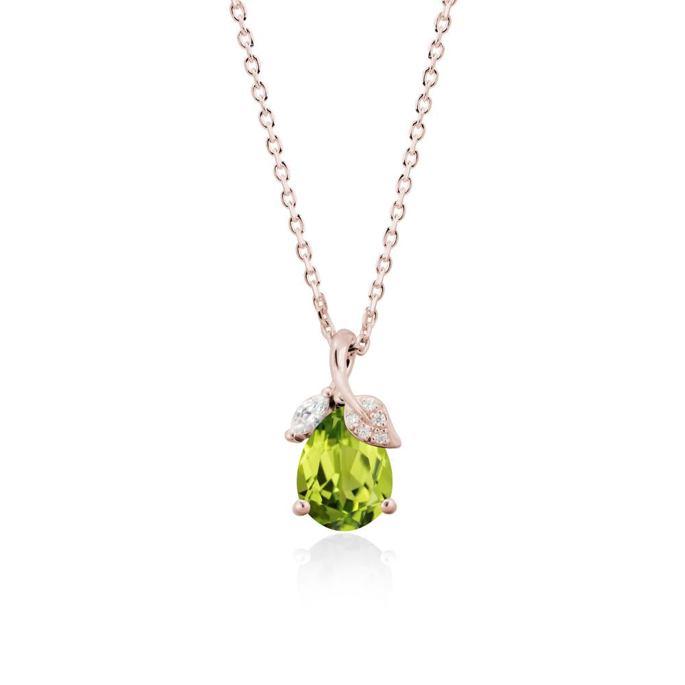 Nature Leaf Design Teardrop Peridot Pendant - LUO Jewelry #metal_14k rose gold