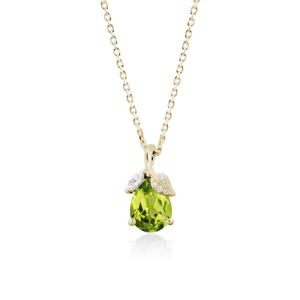 Nature Leaf Design Teardrop Peridot Pendant - LUO Jewelry #metal_14k yellow gold