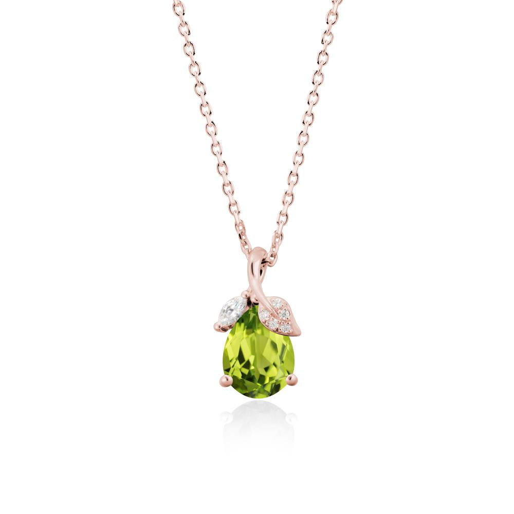 Nature Leaf Design Teardrop Peridot Pendant - LUO Jewelry #metal_18k rose gold
