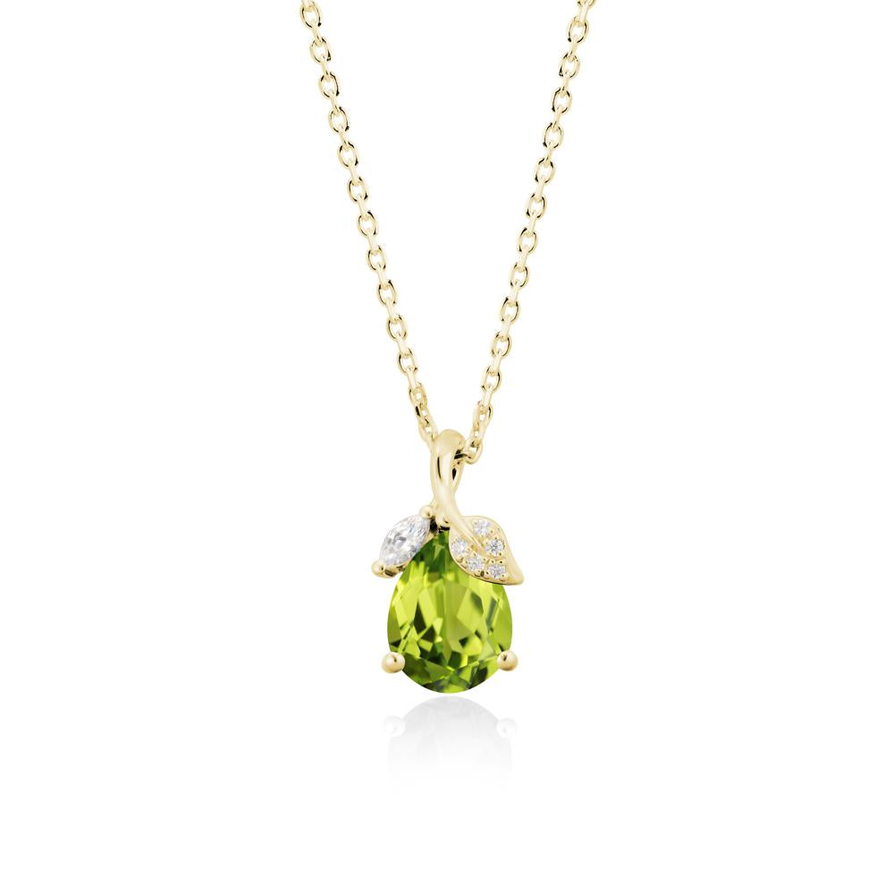 Nature Leaf Design Teardrop Peridot Pendant - LUO Jewelry #metal_18k yellow gold