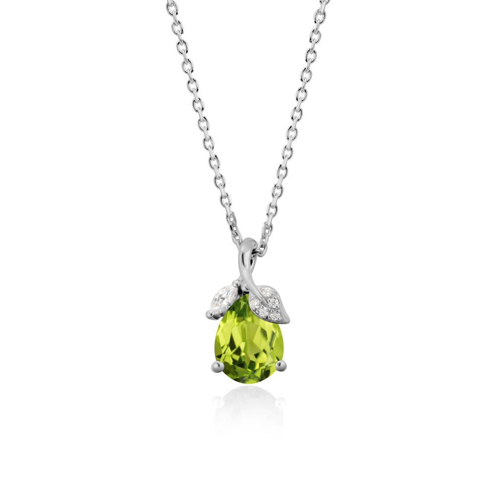 Nature Leaf Design Teardrop Peridot Pendant - LUO Jewelry #metal_platinum