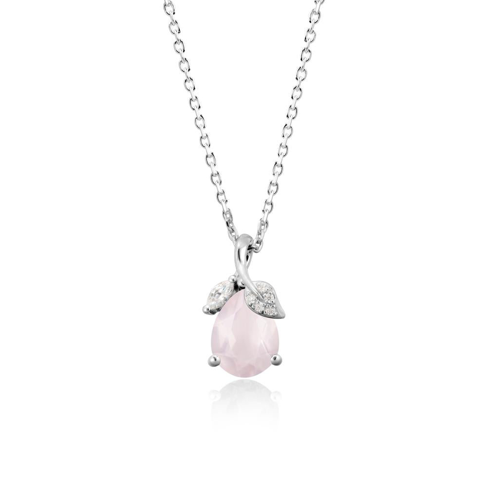 Pear Shaped Rose Quartz Leaf Pendant Necklace - LUO Jewelry #metal_14k white gold