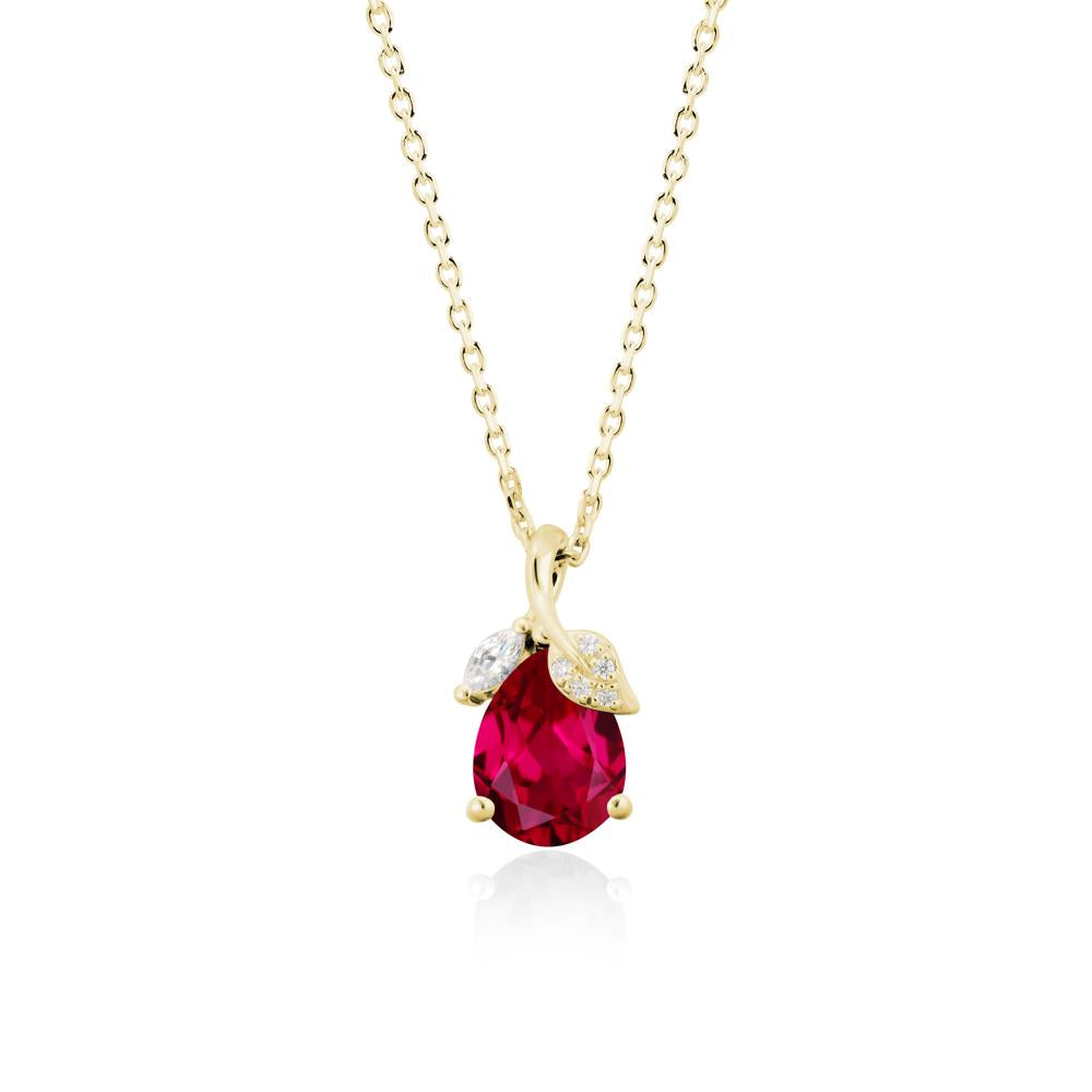 Nature Leaf Design Teardrop Ruby Pendant - LUO Jewelry #metal_18k yellow gold