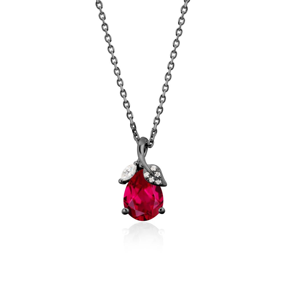Nature Leaf Design Teardrop Ruby Pendant - LUO Jewelry #metal_black finish sterling silver