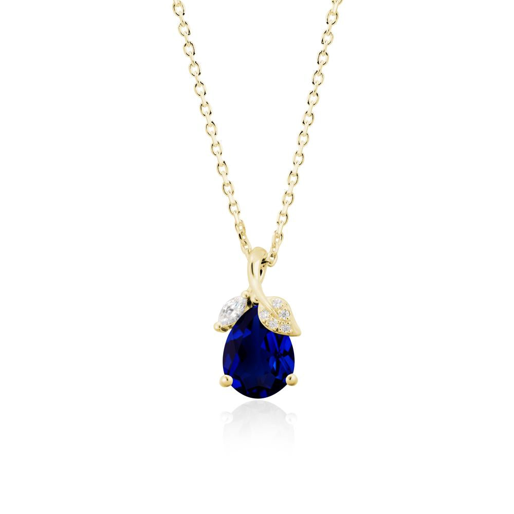 Pear Shaped Sapphire Leaf Pendant Necklace - LUO Jewelry #metal_18k yellow gold