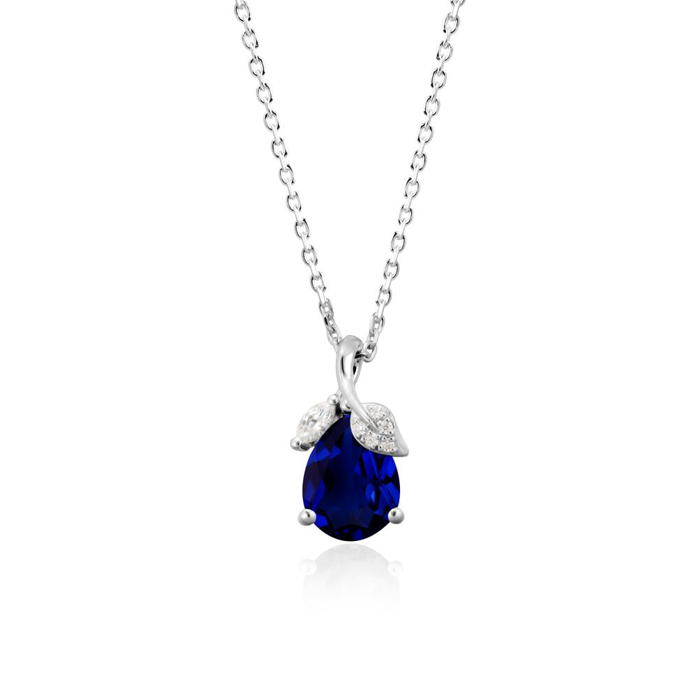 Pear Shaped Sapphire Leaf Pendant Necklace - LUO Jewelry #metal_sterling silver
