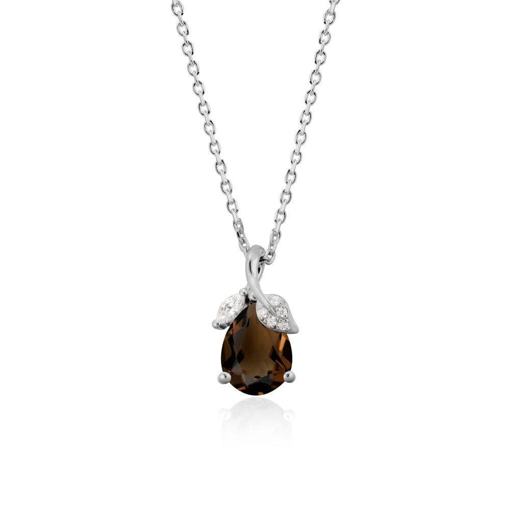 Nature Leaf Design Teardrop Smoky Quartz Pendant - LUO Jewelry #metal_platinum