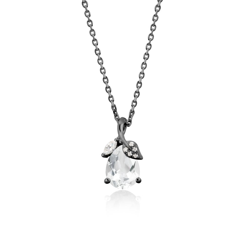 Nature Leaf Design Teardrop White Topaz Pendant - LUO Jewelry #metal_black finish sterling silver