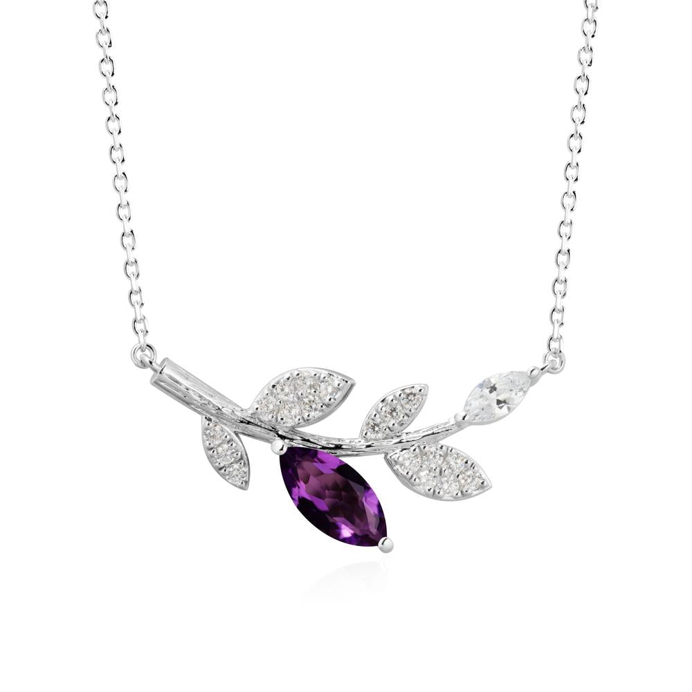 Marquise Amethyst Olive Branch Necklace - LUO Jewelry #metal_14k white gold