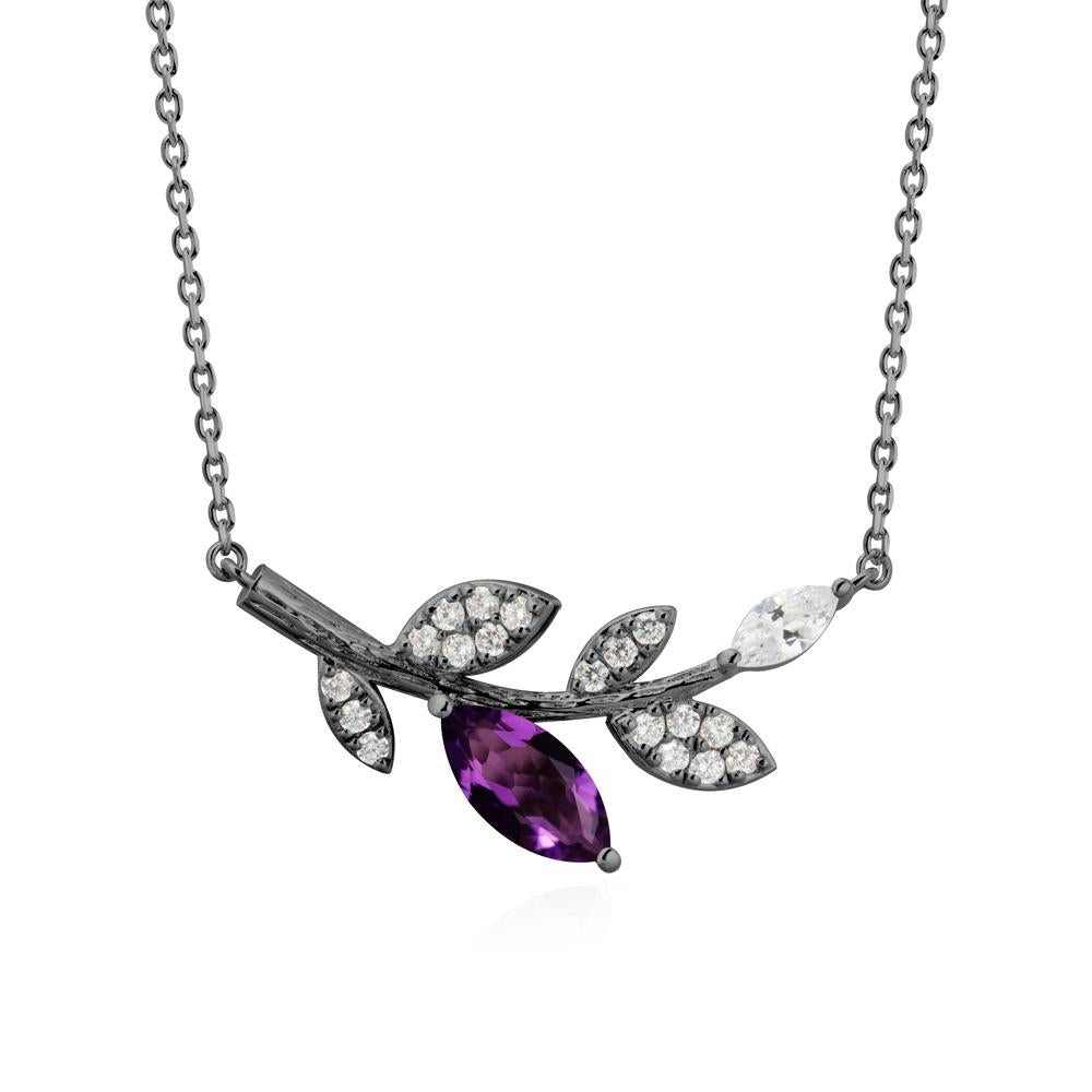 Marquise Amethyst Olive Branch Necklace - LUO Jewelry #metal_black finish sterling silver