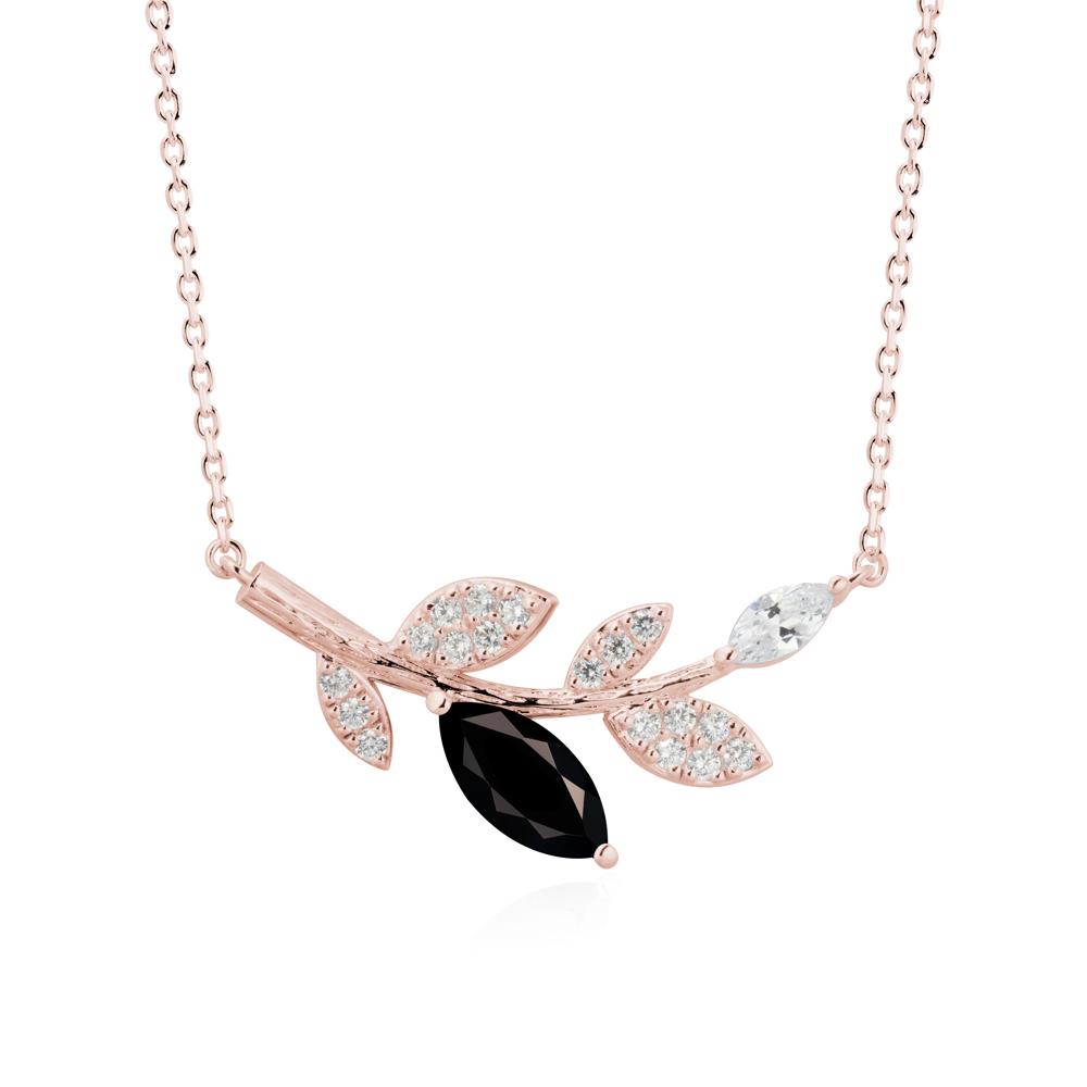 Black Spinel Olive Branch Pendant Necklace - LUO Jewelry #metal_18k rose gold