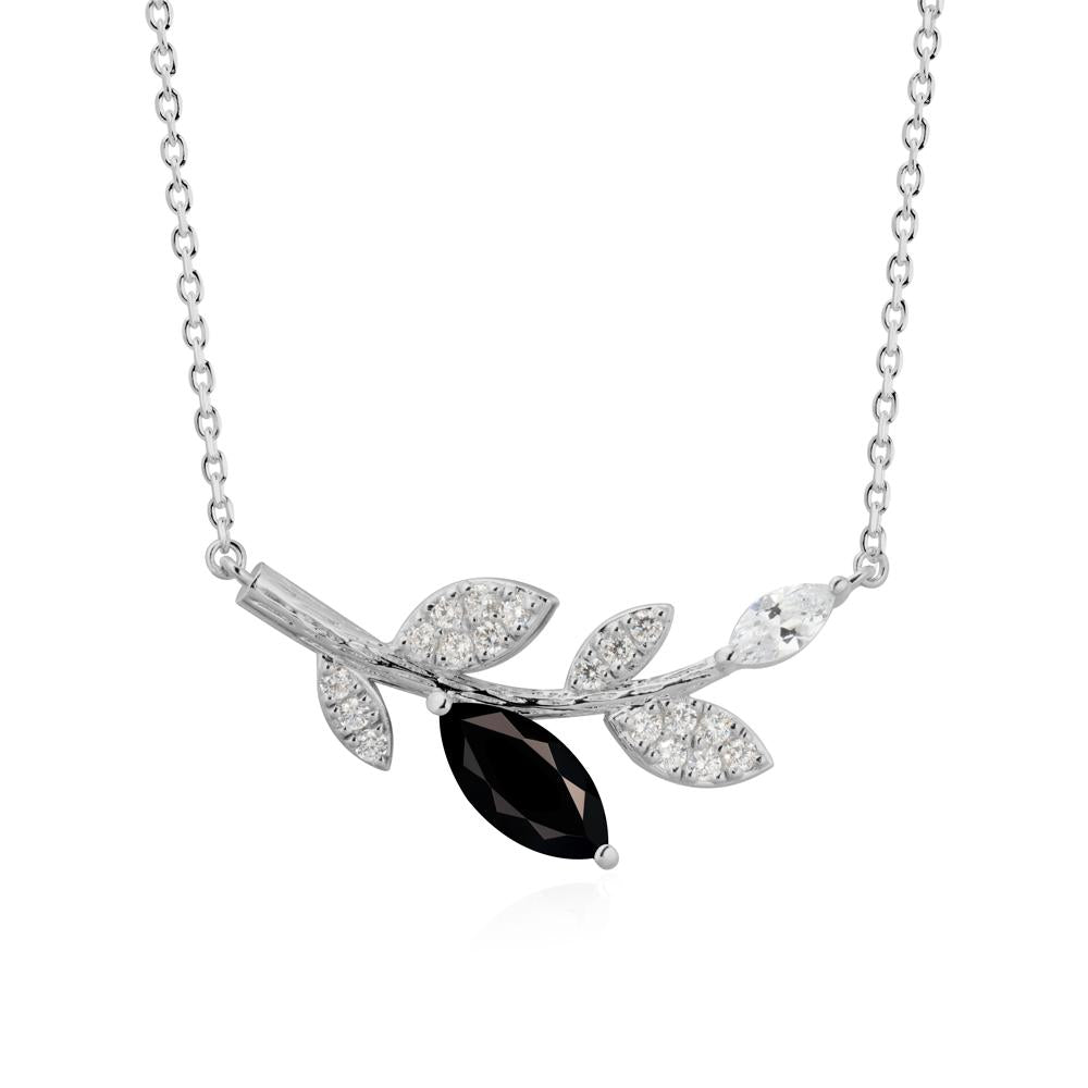 Black Spinel Olive Branch Pendant Necklace - LUO Jewelry #metal_platinum