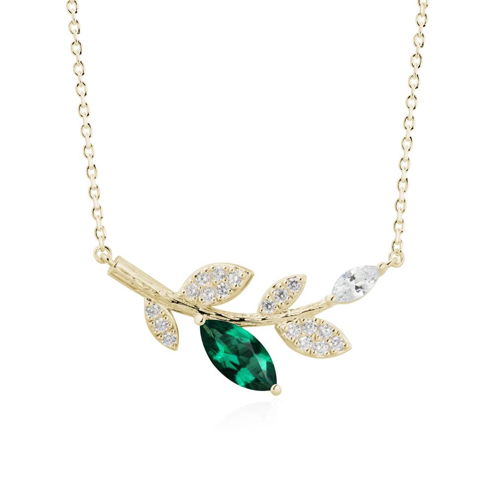 Marquise Emerald Vine Leaf Necklace - LUO Jewelry #metal_14k yellow gold