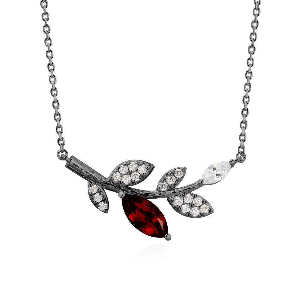 Garnet Olive Branch Pendant Necklace - LUO Jewelry #metal_black finish sterling silver