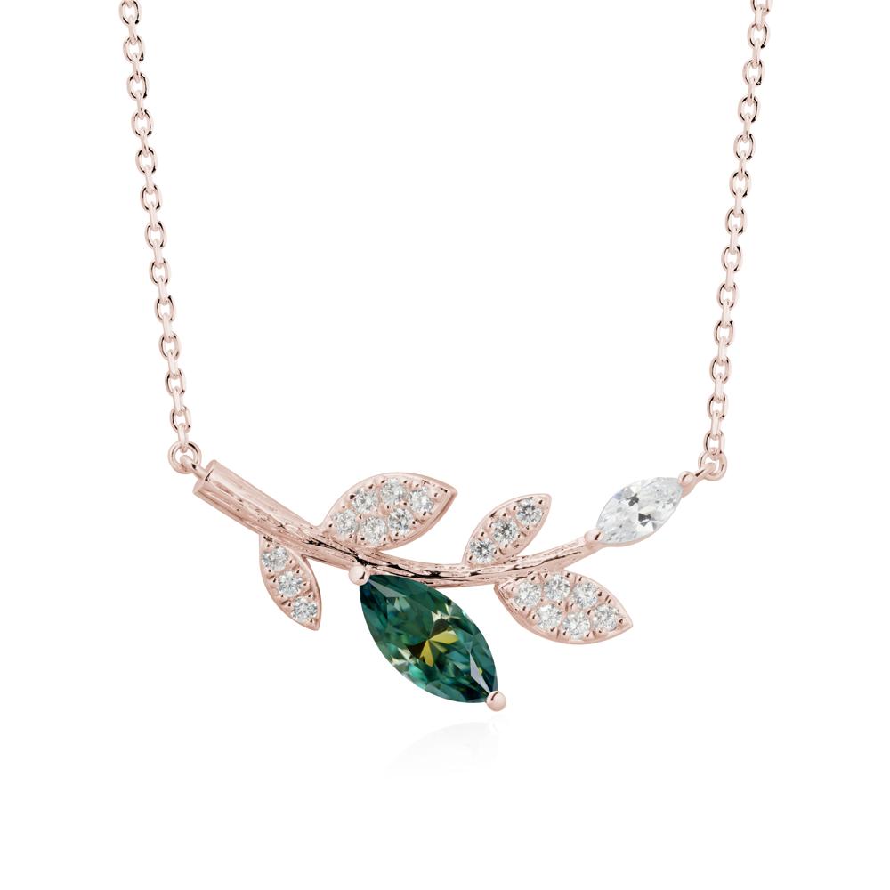 Marquise Green Moissanite Olive Branch Necklace - LUO Jewelry #metal_14k rose gold