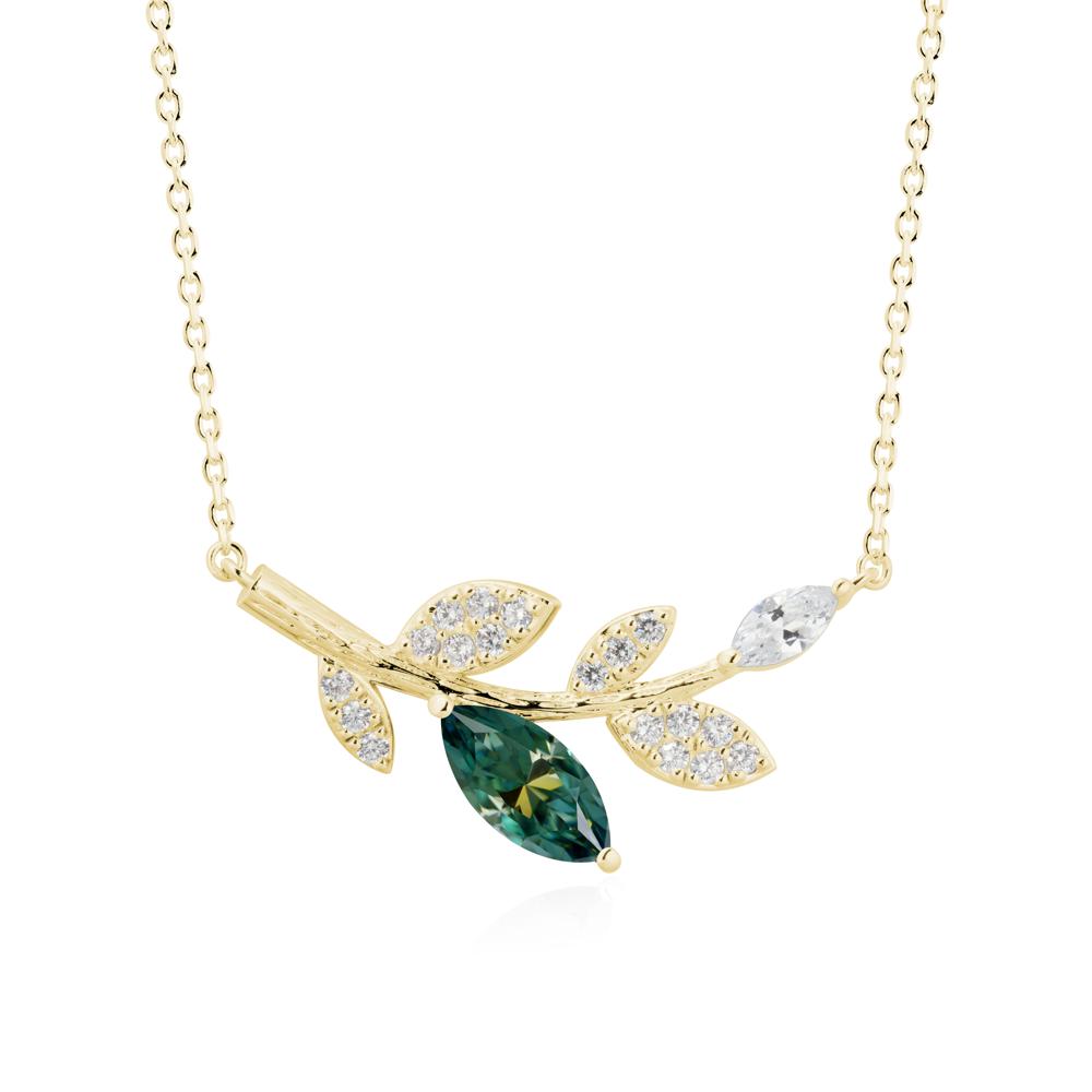 Marquise Green Moissanite Olive Branch Necklace - LUO Jewelry #metal_18k yellow gold
