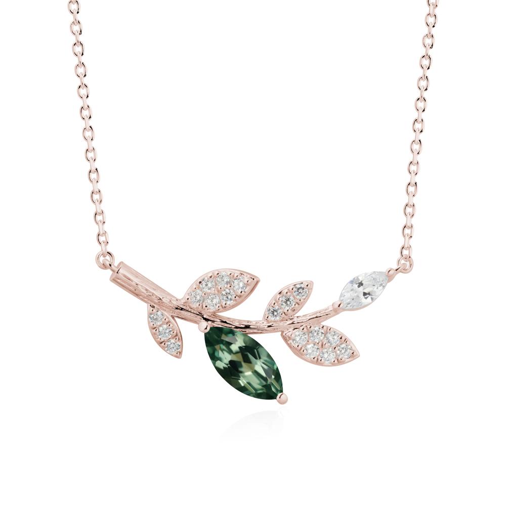 Green Sapphire Olive Branch Pendant Necklace - LUO Jewelry #metal_14k rose gold