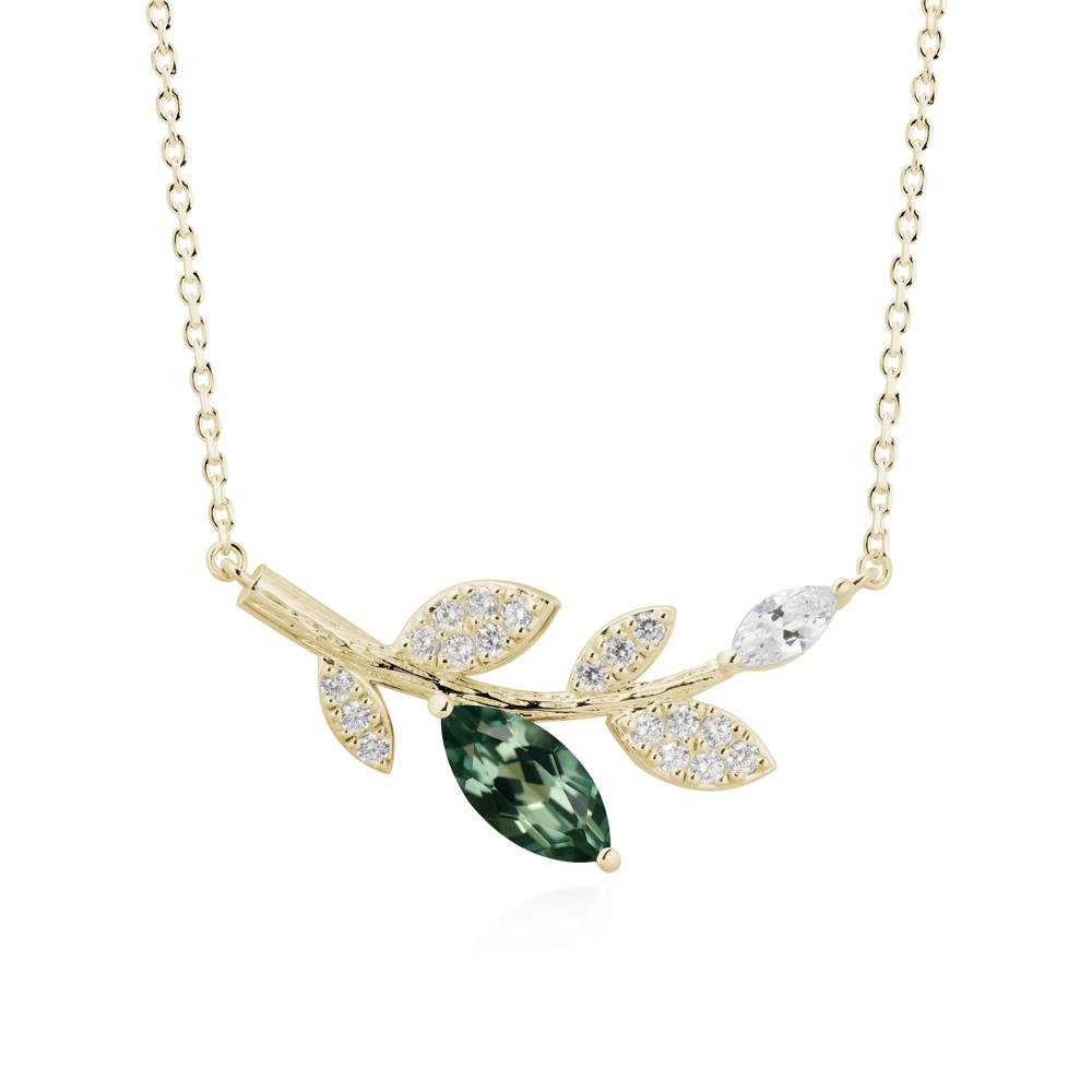 Green Sapphire Olive Branch Pendant Necklace - LUO Jewelry #metal_14k yellow gold