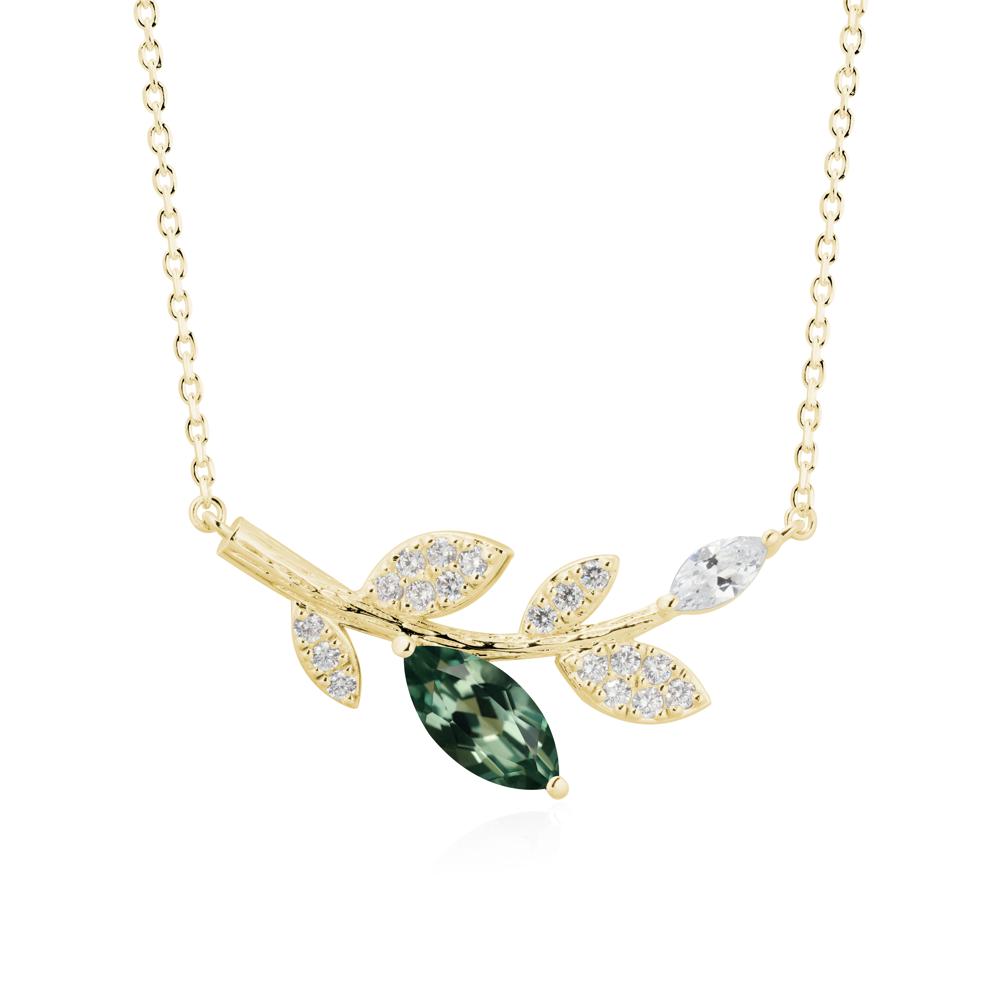 Green Sapphire Olive Branch Pendant Necklace - LUO Jewelry #metal_18k yellow gold