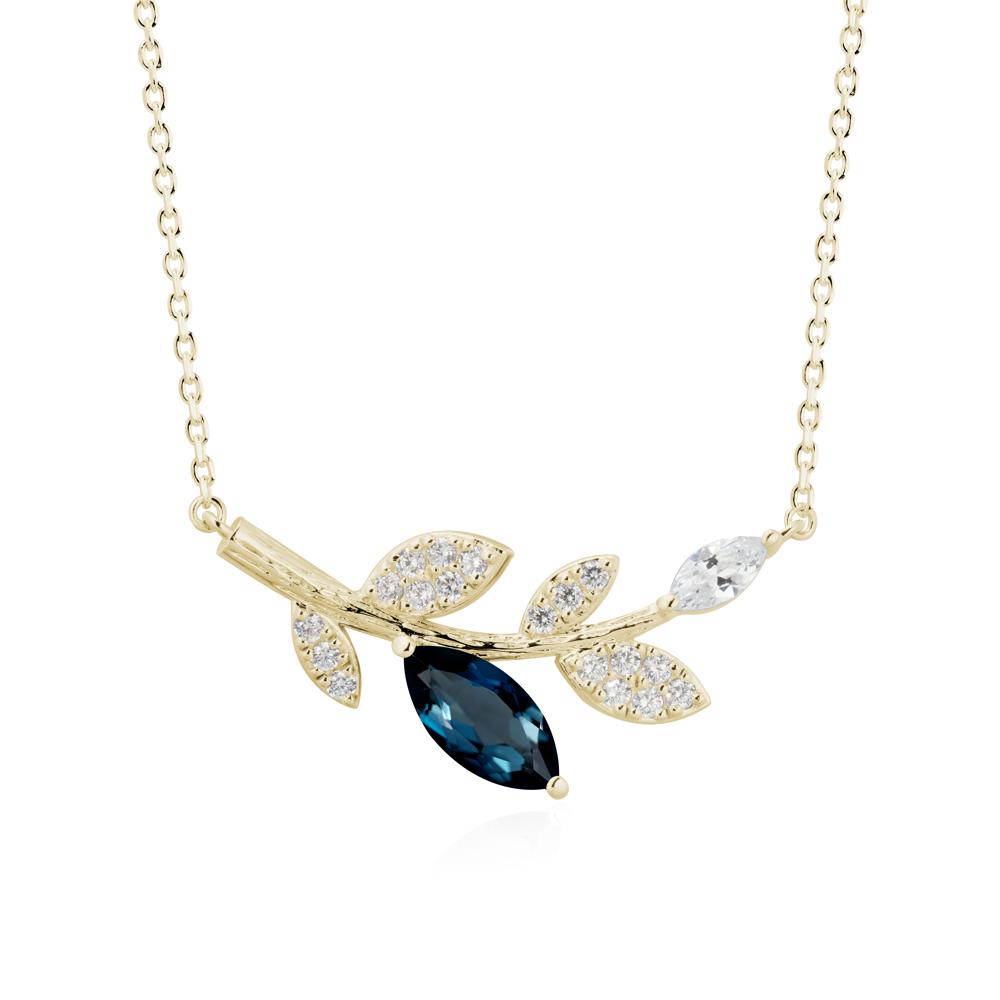 Marquise London Blue Topaz Vine Leaf Necklace - LUO Jewelry #metal_14k yellow gold