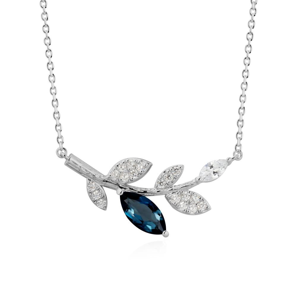 Marquise London Blue Topaz Vine Leaf Necklace - LUO Jewelry #metal_platinum