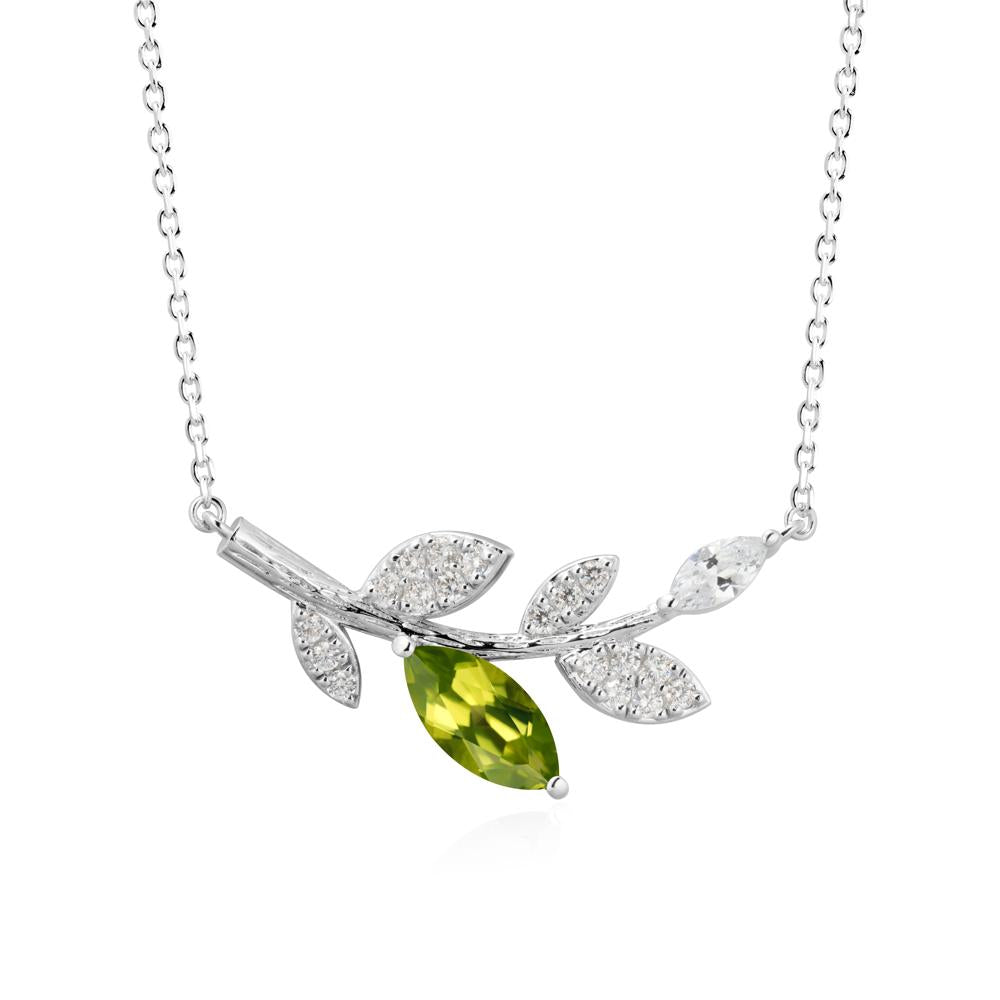 Marquise Peridot Olive Branch Necklace - LUO Jewelry #metal_14k white gold