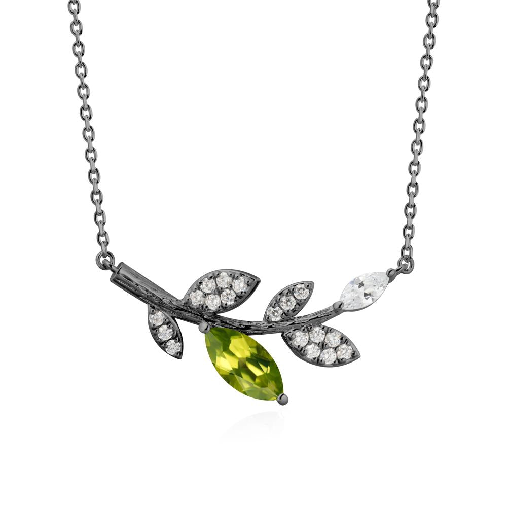 Marquise Peridot Olive Branch Necklace - LUO Jewelry #metal_black finish sterling silver