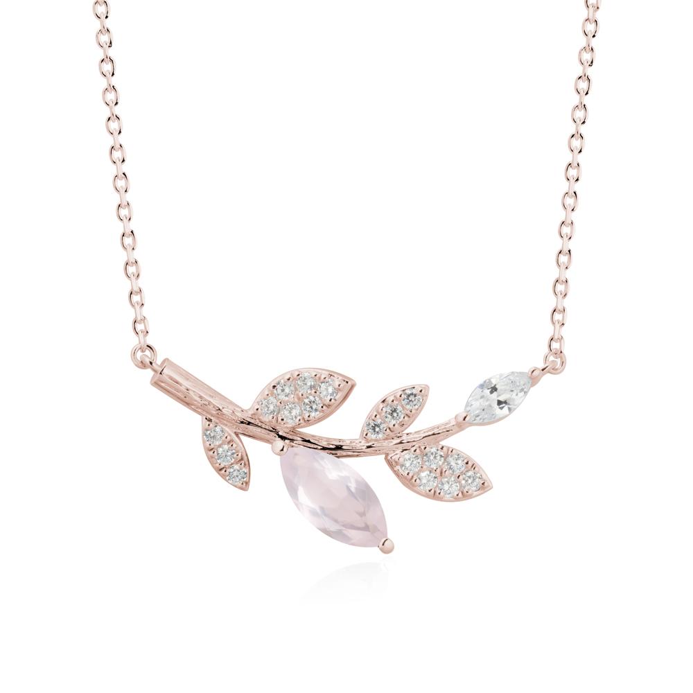 Marquise Rose Quartz Vine Leaf Necklace - LUO Jewelry #metal_14k rose gold