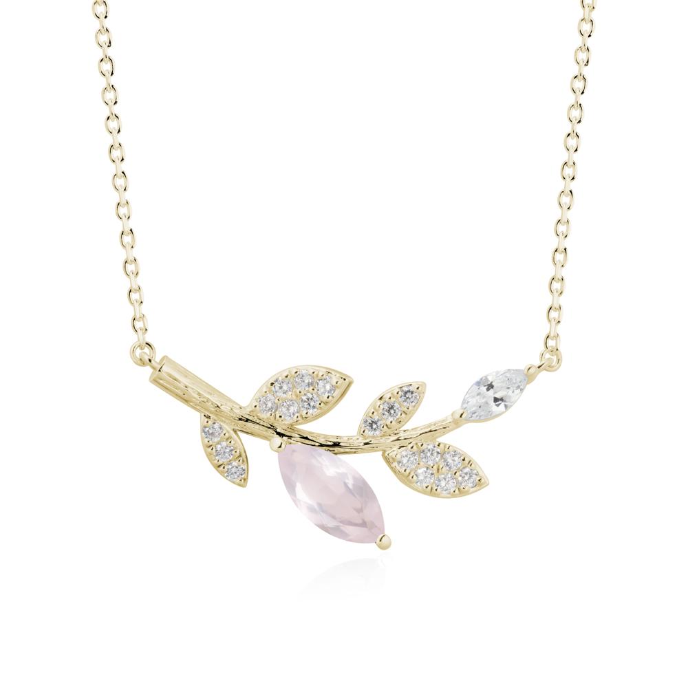 Marquise Rose Quartz Vine Leaf Necklace - LUO Jewelry #metal_14k yellow gold