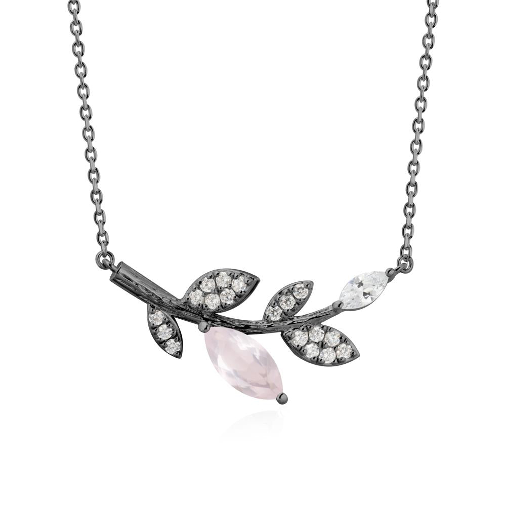 Marquise Rose Quartz Vine Leaf Necklace - LUO Jewelry #metal_black finish sterling silver