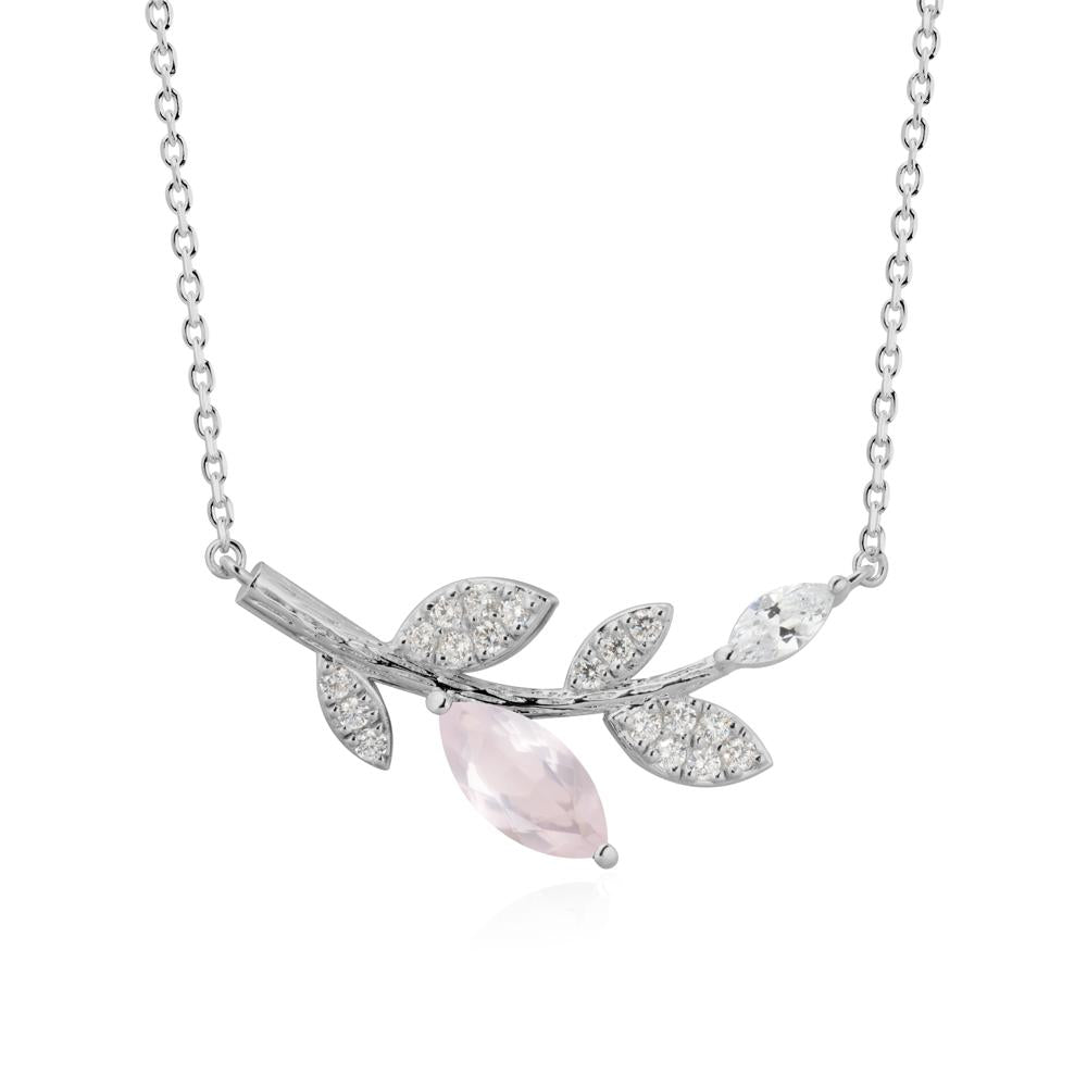 Marquise Rose Quartz Vine Leaf Necklace - LUO Jewelry #metal_platinum