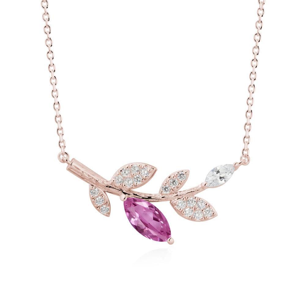 Pink Sapphire Olive Branch Pendant Necklace - LUO Jewelry #metal_14k rose gold
