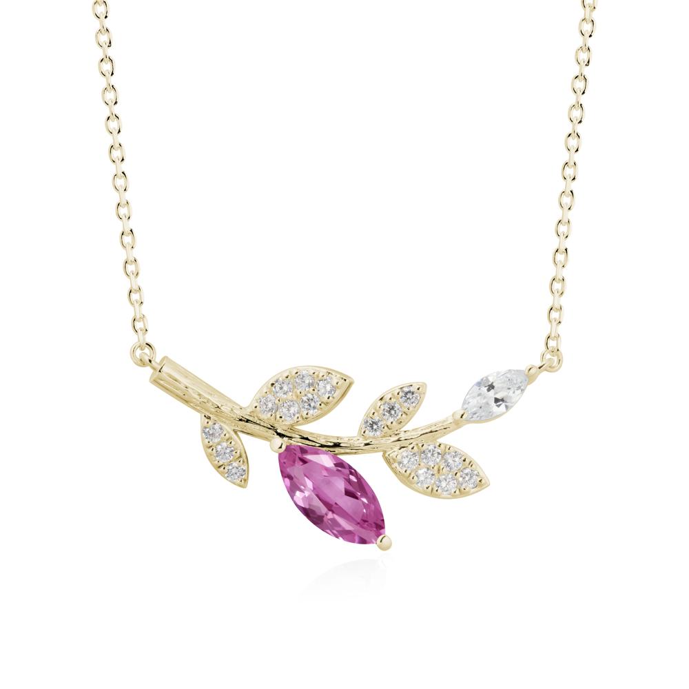 Pink Sapphire Olive Branch Pendant Necklace - LUO Jewelry #metal_14k yellow gold