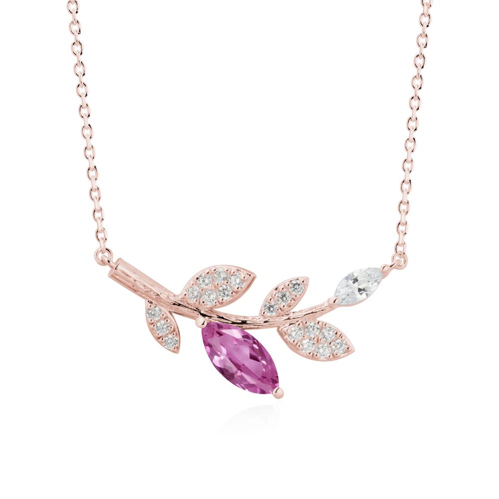 Pink Sapphire Olive Branch Pendant Necklace - LUO Jewelry #metal_18k rose gold