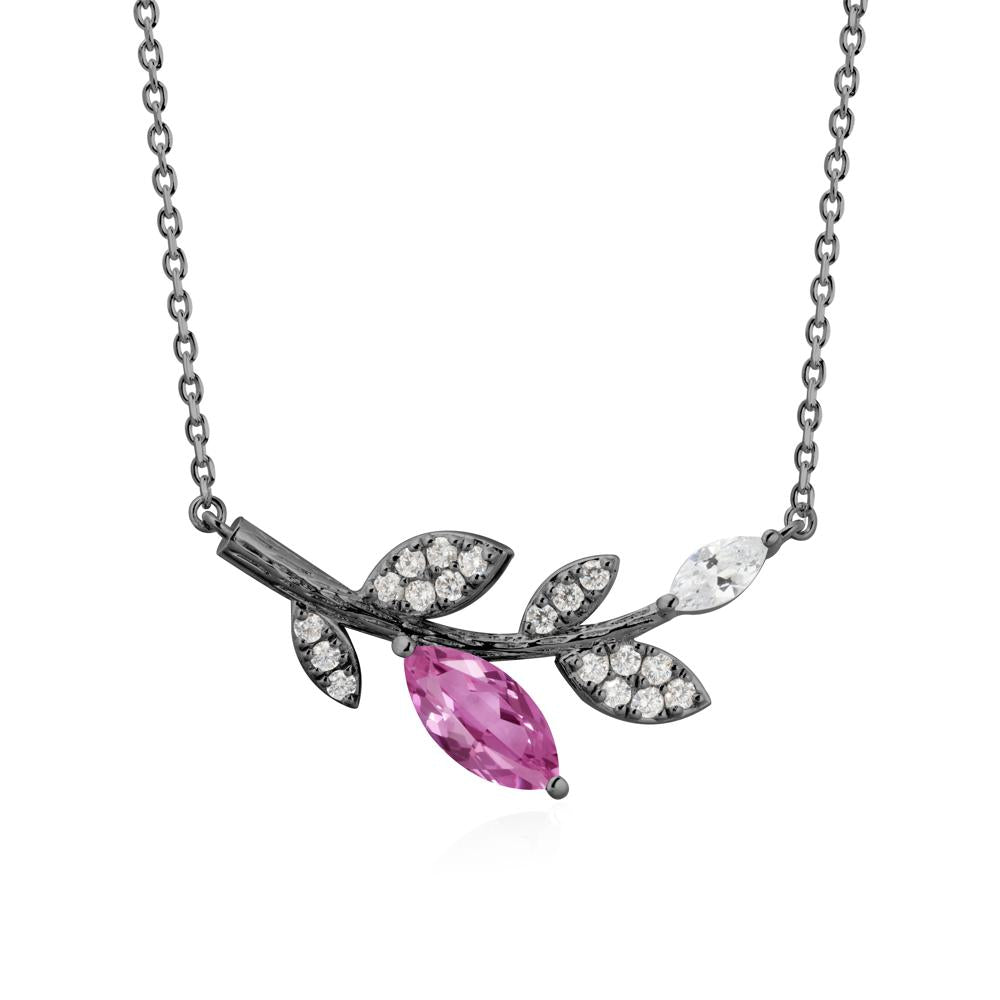 Pink Sapphire Olive Branch Pendant Necklace - LUO Jewelry #metal_black finish sterling silver
