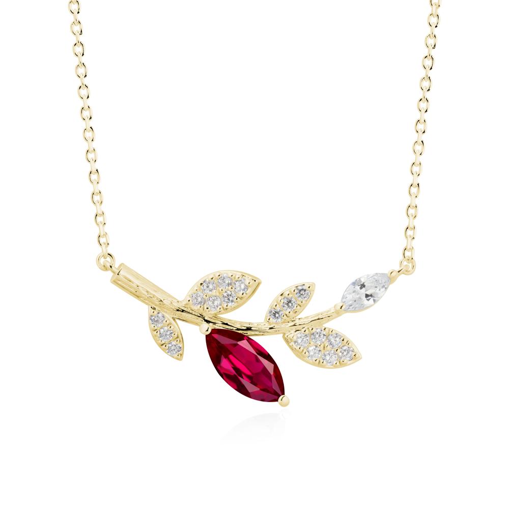 Marquise Ruby Olive Branch Necklace - LUO Jewelry #metal_18k yellow gold