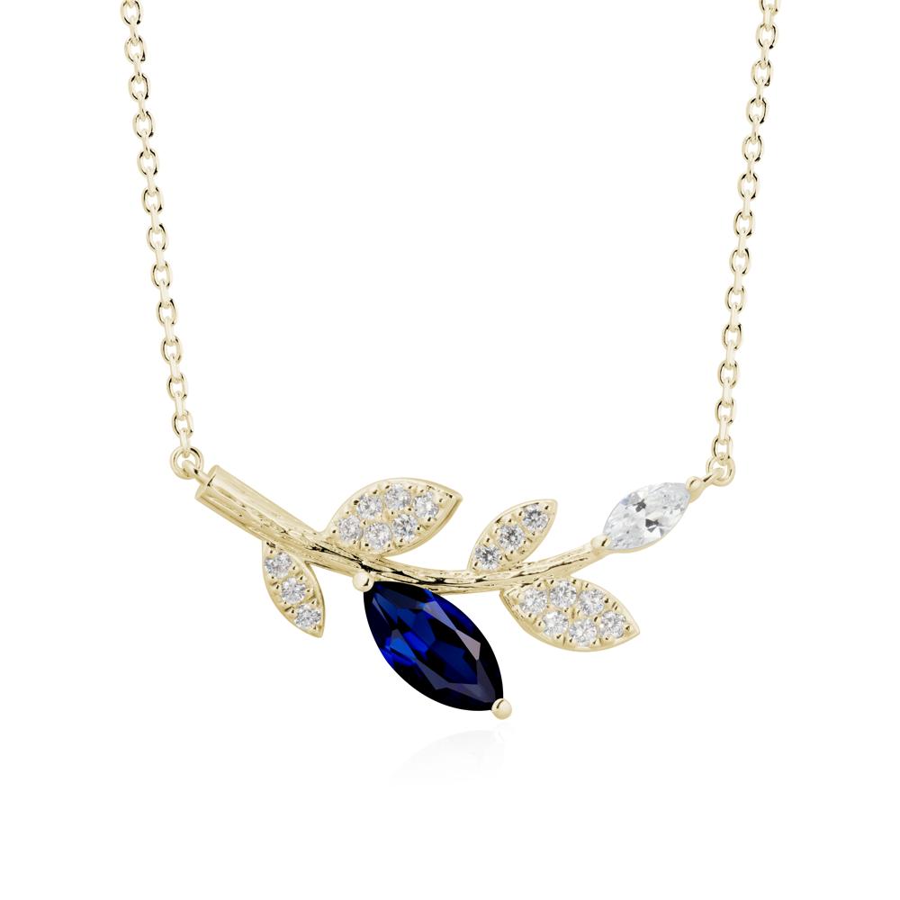 Marquise Sapphire Vine Leaf Necklace - LUO Jewelry #metal_14k yellow gold