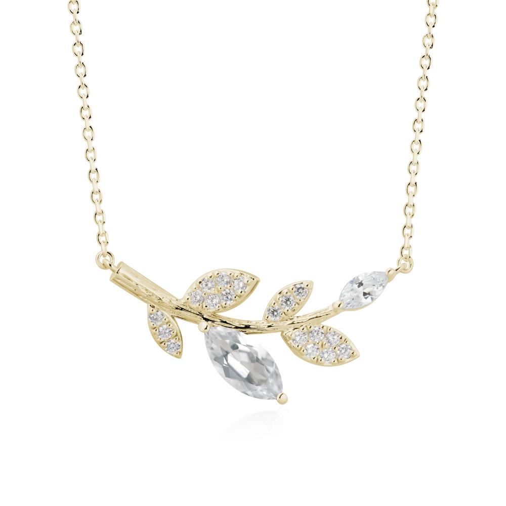 Marquise White Topaz Vine Leaf Necklace - LUO Jewelry #metal_14k yellow gold