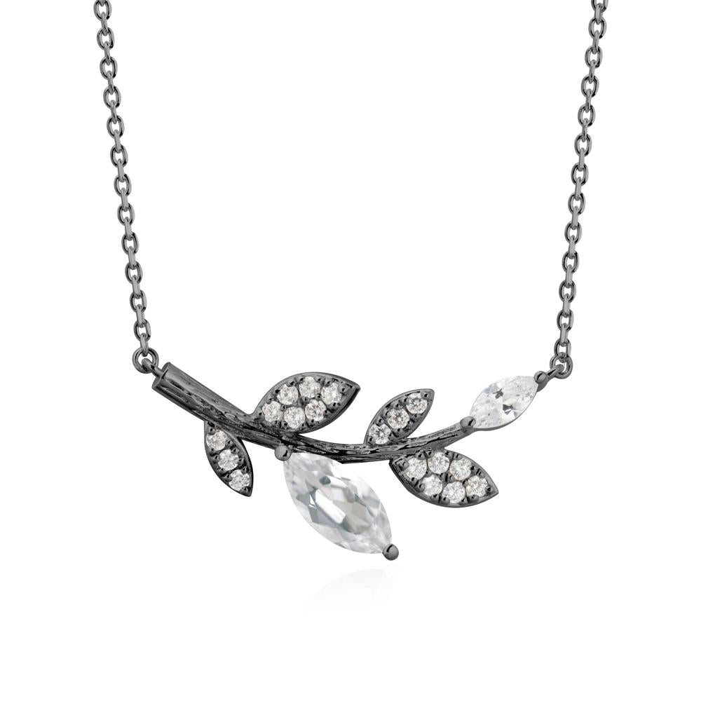 Marquise White Topaz Vine Leaf Necklace - LUO Jewelry #metal_black finish sterling silver