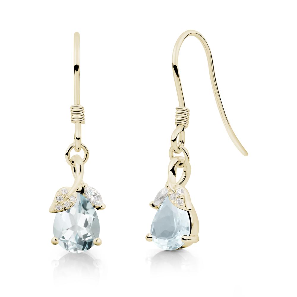 Nature Leaf Inspired Aquamarine Earrings - LUO Jewelry #metal_14k yellow gold