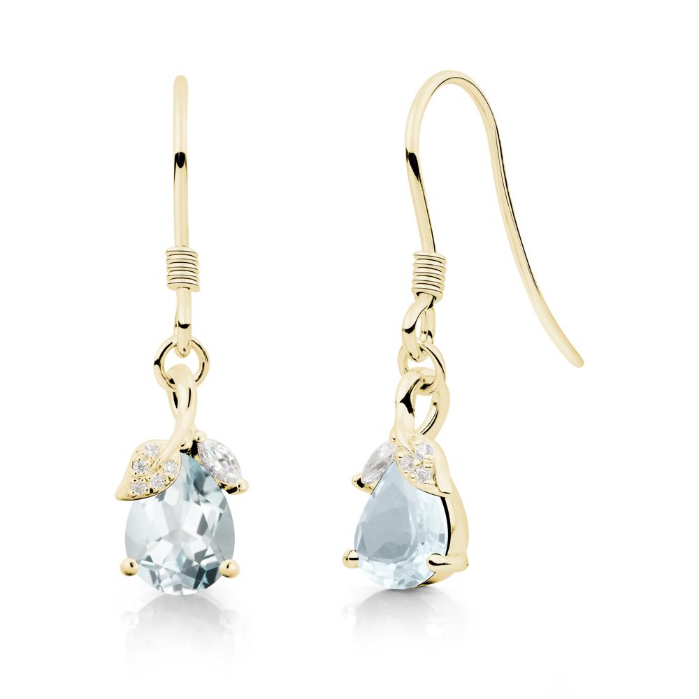 Nature Leaf Inspired Aquamarine Earrings - LUO Jewelry #metal_18k yellow gold