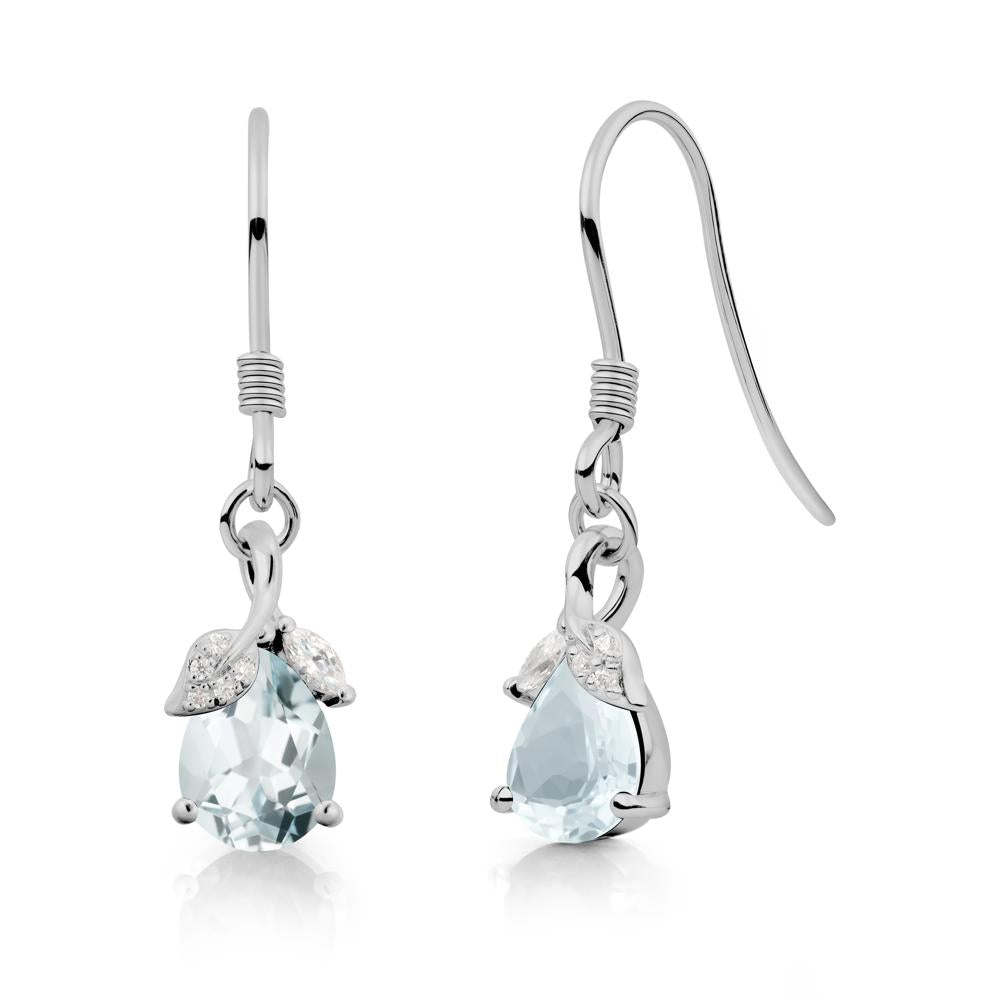 Nature Leaf Inspired Aquamarine Earrings - LUO Jewelry #metal_platinum