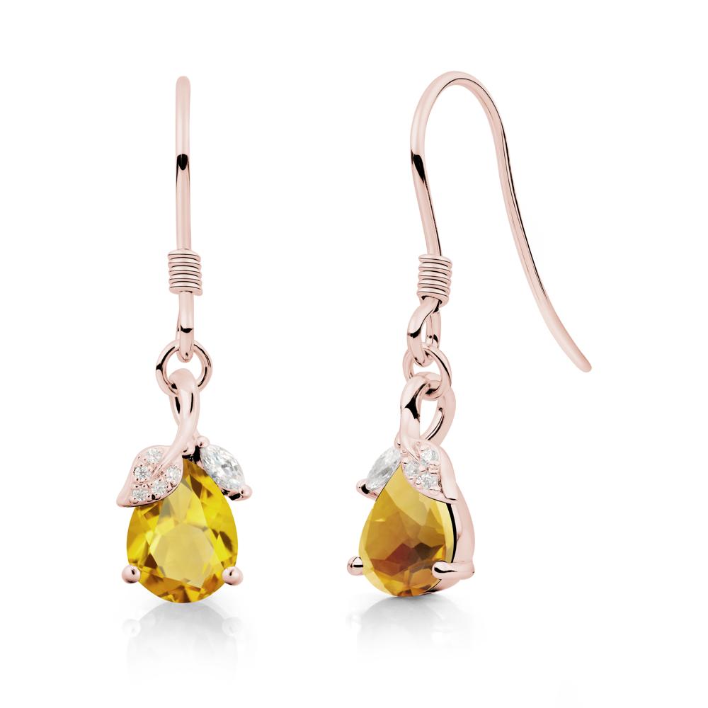 Pear Shaped Citrine Leaf Dangle Earrings - LUO Jewelry #metal_18k rose gold