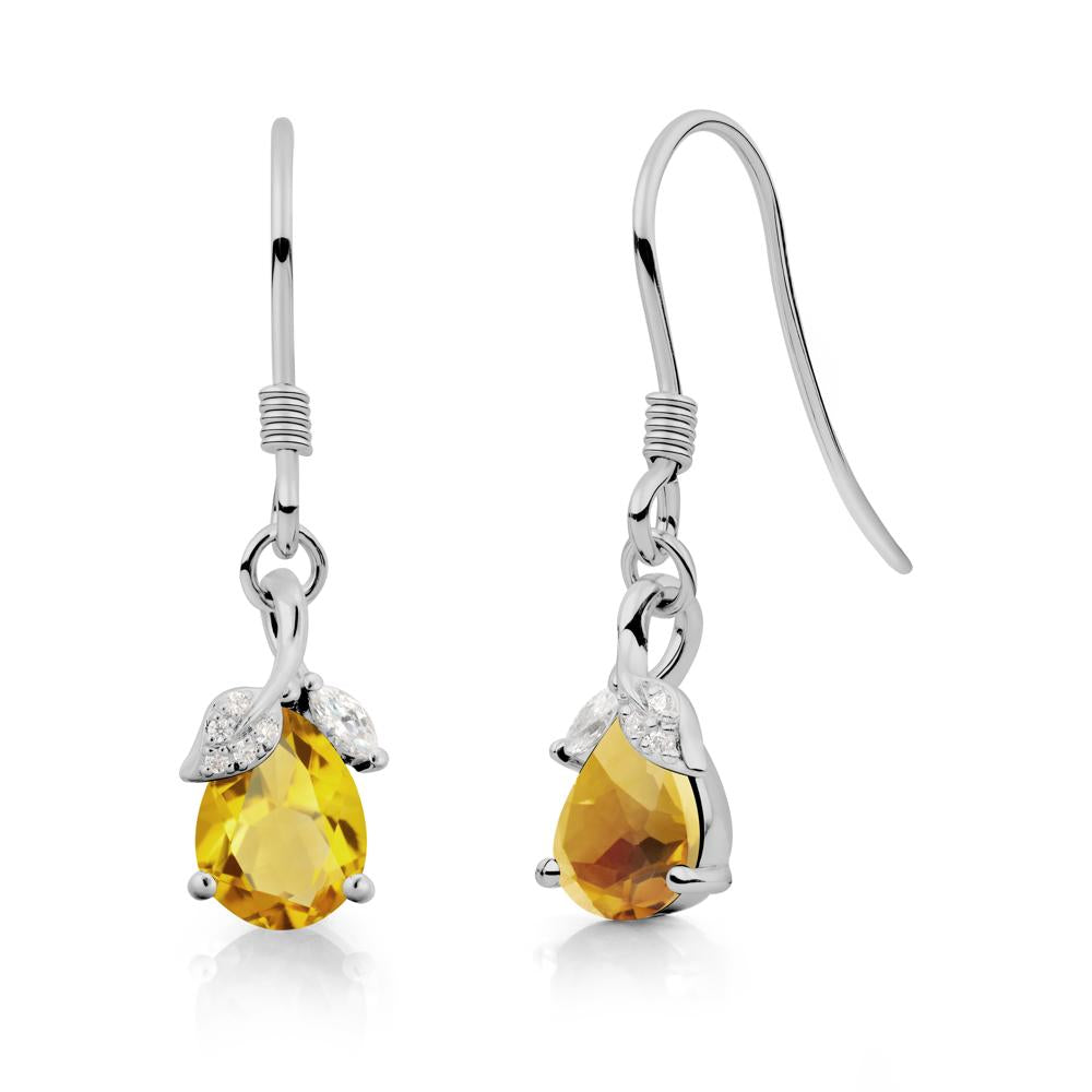Pear Shaped Citrine Leaf Dangle Earrings - LUO Jewelry #metal_platinum